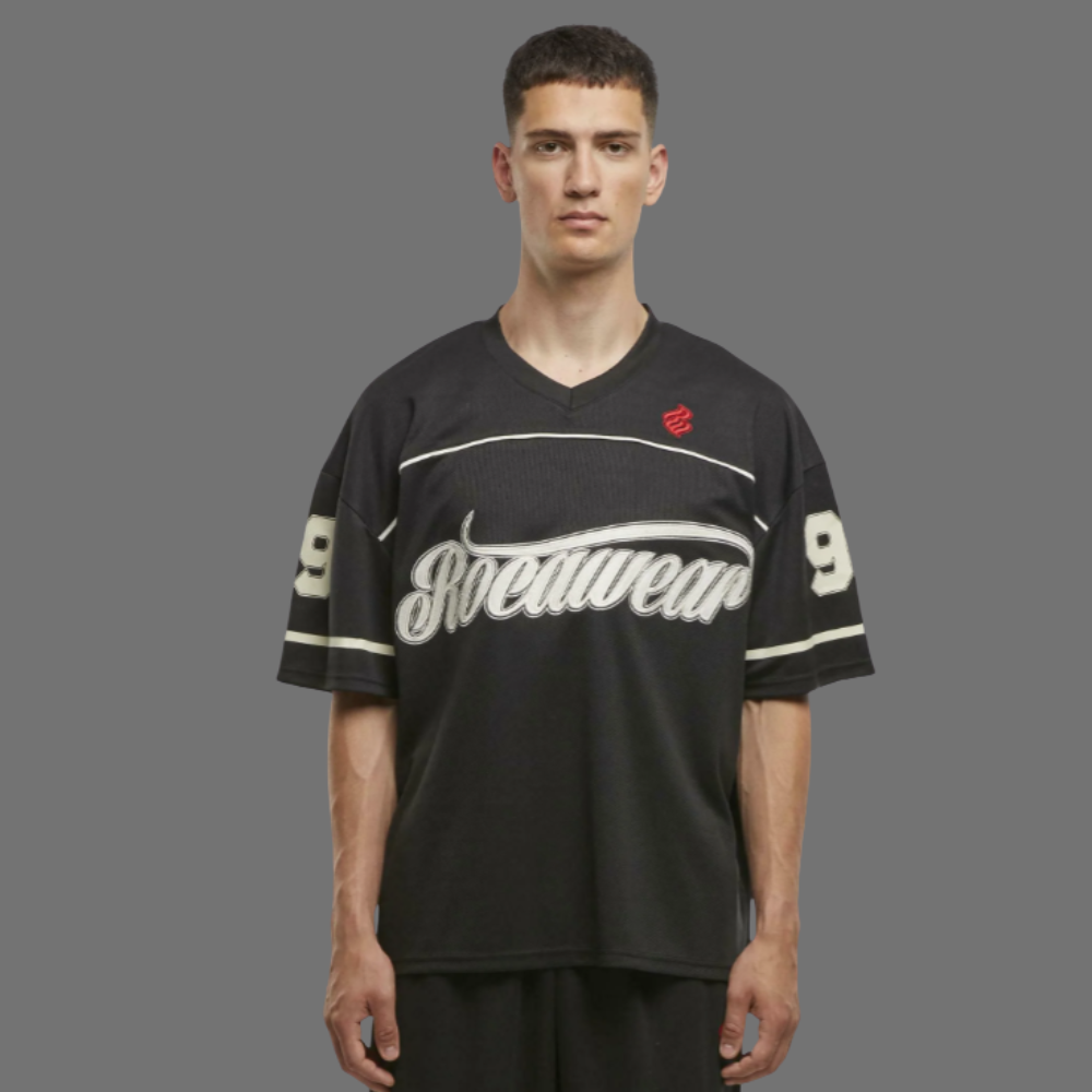 Men’s V-Neck Printed Mesh Shirt – Loose Fit, Embroidered Details, Jet Black | Stunner Mart